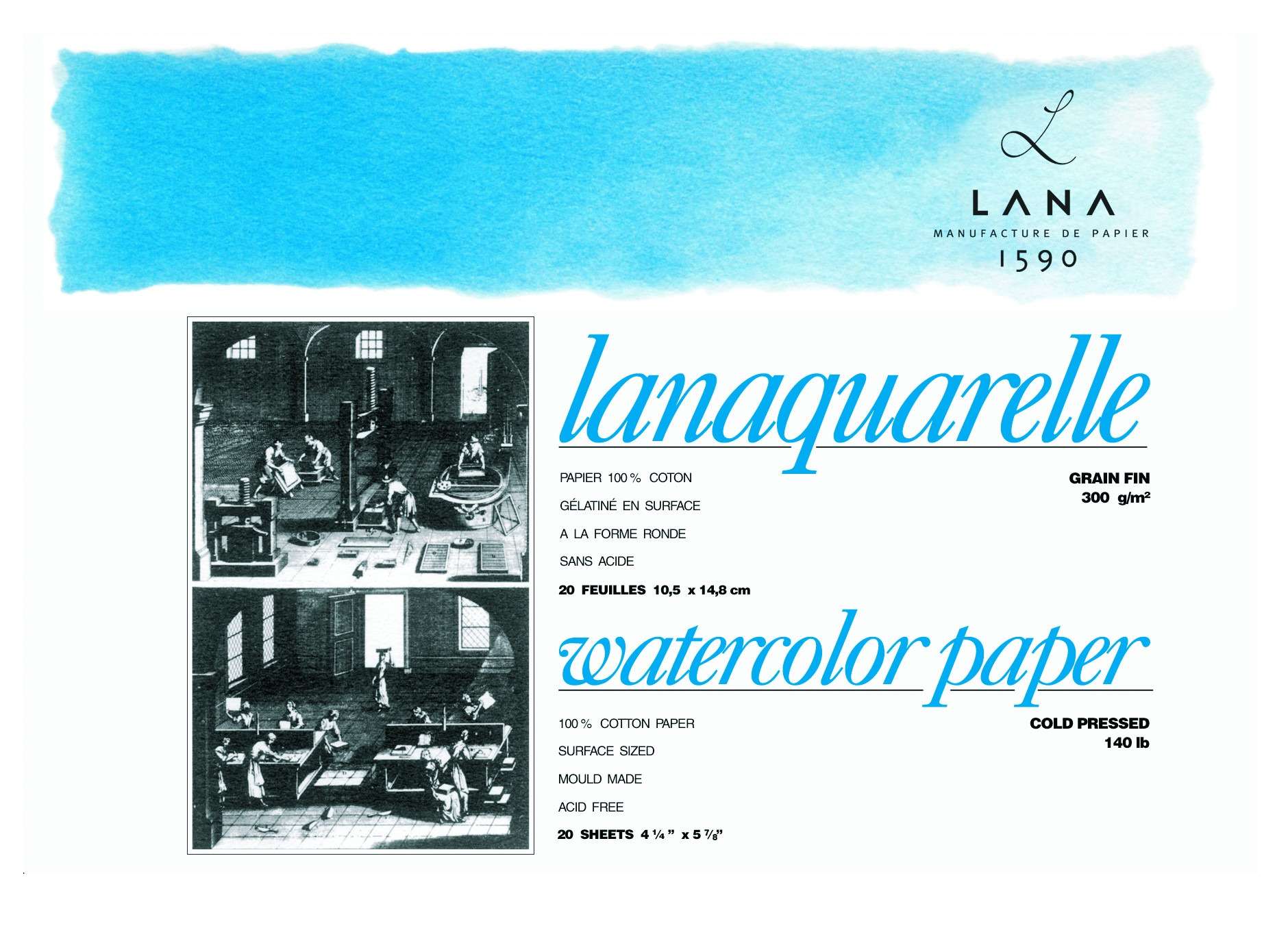 Lanaquarelle Watercolour Paper Block 20 sheets (Matt / Fine Grain / Cold Pressed) 9X12″ / 18*26 cm