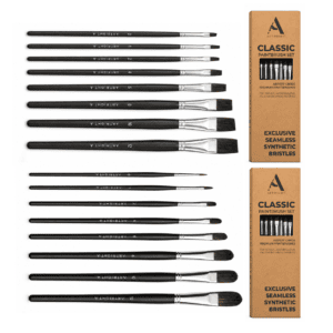 ArtRight 16-Piece Flat & Filbert Artist Paint Brush Set (8 Each) for Acrylic & Watercolor