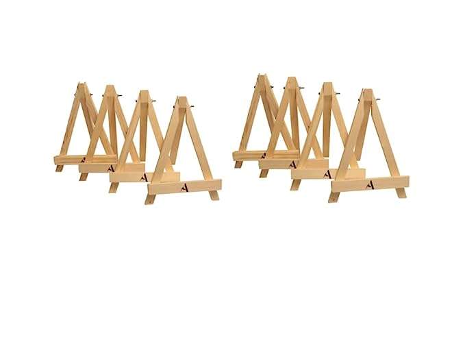 ArtRight Wooden Mini Easel Stand 10" for Painting & Display Purposes (Set of 8) - Handmade 10 Inch Multipurpose Canvas Stand