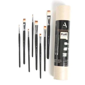 Artright Flat Paint Brush Set of  - Exclusive Black Bristles, Easy Grip - (#0, #2, #4, #6, #8, #10, #12) : Bold Black Edition