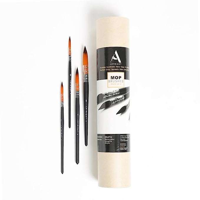 Mop Paint Brush Set of 4 - Artist Mop Brushes for Acrylic & Watercolor Painting
