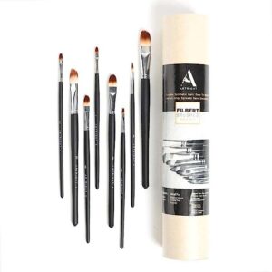 Artright Filbert Paint Brush Set of 8 – Exclusive Black Bristles, Easy Grip – (#0, #2, #4, #6, #8, #10, #12) : Bold Black Edition