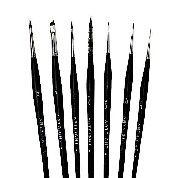 Artright Miniature Spotter Set of 7 Liner Brushes (With Mop Detailer)- 7 Pcs Fine Lining Brushes for Detailing and Miniature Work - Bold Black Edition