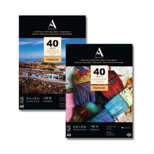 ArtRight Mixed Media Combo of A5 Watercolor Paper (40 Sheets) & A5 Sketching Paper (40 Sheets), 300 GSM Handmade Papers for Watercolour, Acrylic, Ink, Charcoal, Pencil and Mixed Media