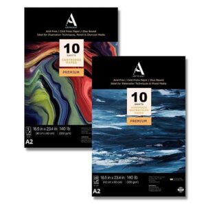 ArtRight Mixed Media Combo of A2 Watercolor Paper (10 Sheets) & A2 Sketching Paper (10 Sheets), 300 GSM Handmade Papers for Watercolour, Acrylic, Ink, Charcoal, Pencil and Mixed Media