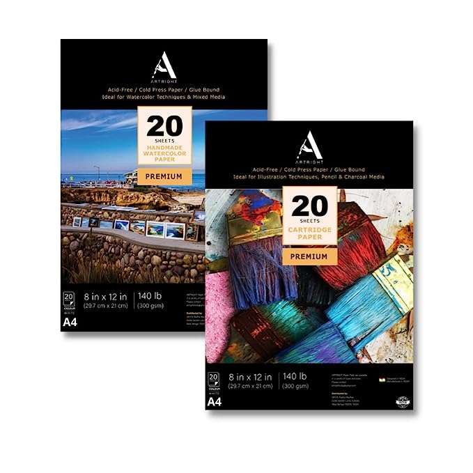 ArtRight Watercolor & Sketching Paper Combo - 40 Sheets - Handmade Drawing & Sketching Papers for Pencil, Charcoal, Ink and Mixed Media