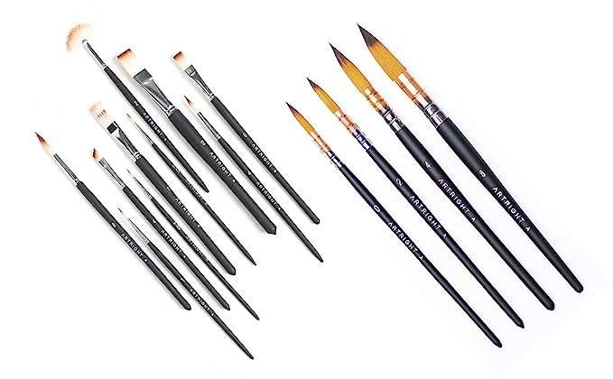 ArtRight 14 Pcs Handmade Professional Artist Assorted Painting Brush Set for Acrylic, Watercolor, & Gouache Painting with Brush Holder - Cruelty-Free (Wood; Premium Matte)