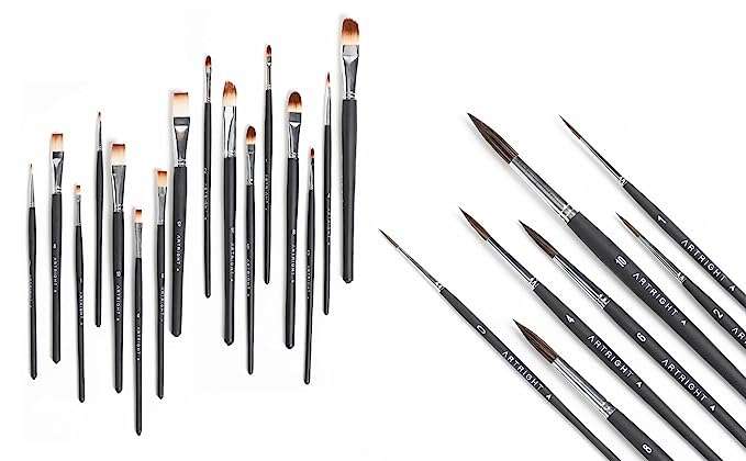 ArtRight 23 Pcs Paintbrush Combo Of Flat Paintbrush Set (8 pcs), Filbert Paintbrush Set (8 pcs) & Round Paintbrush Set (7 pcs) - Handmade Artists' Assorted Paint Brushes Set for Watercolor & Acrylic Painting…