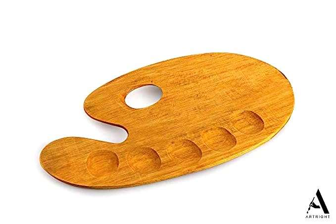 ArtRight Oval Wooden Painting Palette - 36x21cm Handmade Paint Palette with Thumb Hole for Acrylic, Oil, Gouache Watercolor Painting - for Professional Artists, Art Enthusiasts & Kids…
