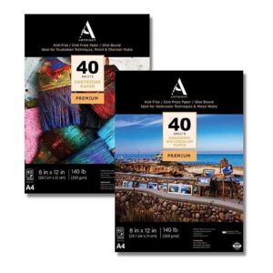 ArtRight Combo of A5 Watercolor Paper (20 Sheets) and A5 Sketch Paper (20 Sheets), 300 GSM Handmade Papers for Watercolour, Acrylic, Ink, Charcoal, Pencil and Mixed Media