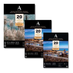 ArtRight Watercolor Paper Combo of A3 Watercolor Paper (20 Sheets), A4 Watercolor Paper (20 Sheets) & A4 Watercolor Paper (20 Sheets) - 300 GSM, Cold Pressed