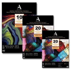ArtRight Drawing Paper Combo of A2 (10 Sheets) + A3 (20 Sheets) + A4 (20 Sheets) - Handmade Acid Free Watercolor Mixed-Media Papers for Drawing, Sketching & Painting : 300 GSM