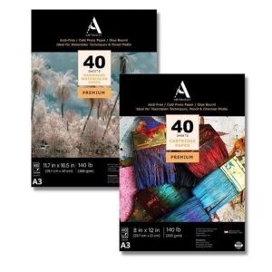 ArtRight Mixed Media Combo of A3 Watercolor Paper (40 Sheets) & A4 Sketching Paper (40 Sheets), 300 GSM Handmade Papers for Watercolour, Acrylic, Ink, Charcoal, Pencil and Mixed Media