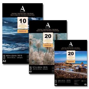 ArtRight Watercolor Paper Combo of A2 Sheets - 10 Pcs, A3 Sheets - 20 Pcs & A4 Sheets - 20 Pcs - Handmade Watercolour Paper for Watercolor & Acrylic Media ; 300 GSM, Rough-Grain, Cold-Pressed