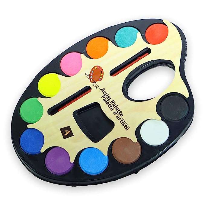 ArtRight Students Color Mixing Palette with 12 Pits & Integrated Water Colors (28 * 18 cm) with Thumb Hole ; Easy Clean Non-Stick Artist Pallet for Oil Watercolor Craft DIY Art Painting…