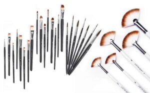 ArtRight 28 Pcs Paintbrush Combo Of Flat Brush Set (8 pcs) + Filbert Paint Brush Set (8 pcs) + Round Paintbrushes Set (7 pcs) + Fan Brushes (5 pcs) - Handmade Artists' Paint Brushes Set for Acry