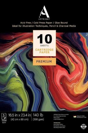 ArtRight Artists' Sketching Paper (A2 Pack of 10Sheets, 300 GSM); Handmade Cartridge Mixed Media Sheets of 300GSM for Pencil, Charcoal and Ink Media