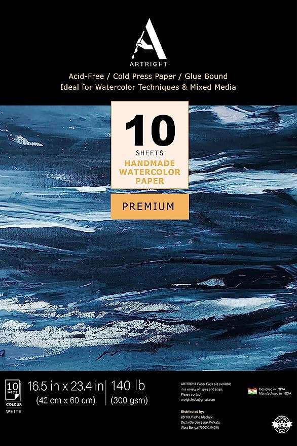 ArtRight Artists' Watercolor Paper A2 300 GSM - 10 Sheets of Handmade Rough Grain Water Colour Papers