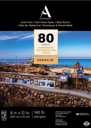 ArtRight Artists' 80 Watercolor Sheets A4 (300 GSM) - 80 Sheets of Handmade Rough Grain Water Colour Papers