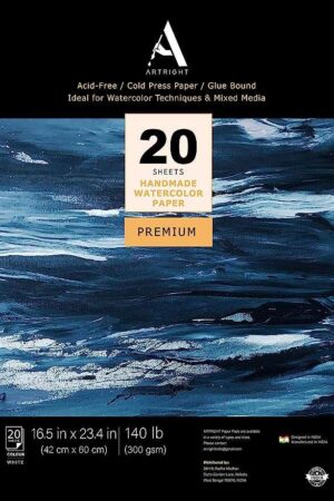 ArtRight Artists' 80 Watercolor Sheets A3 (300 GSM) - 80 Sheets of Handmade Rough Grain Water Colour Papers