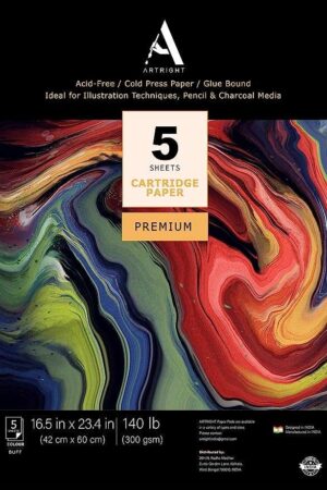 ArtRight Artists' Sketching Paper (A2 Pack of 5 Sheets, 300 GSM); Handmade Cartridge Mixed Media Sheets of 300GSM for Pencil, Charcoal and Ink Media