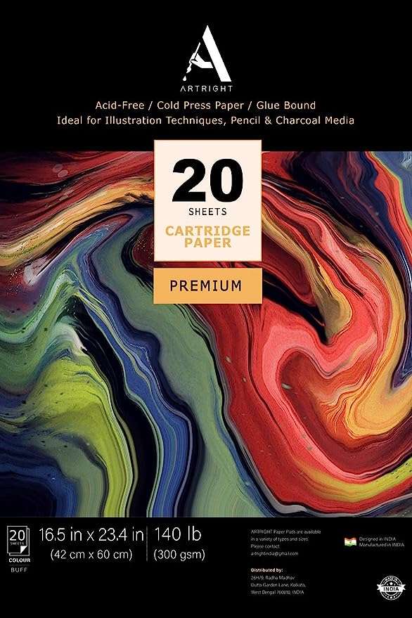 ArtRight Artists' Sketching Paper (A2 Pack of 20 Sheets, 300 GSM); Handmade Cartridge Mixed Media Sheets of 300GSM for Pencil, Charcoal and Ink Media