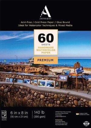 ArtRight Artists' 60 Watercolor Sheets A5 (300 GSM) - 60 Sheets of Handmade Rough Grain Water Colour Papers