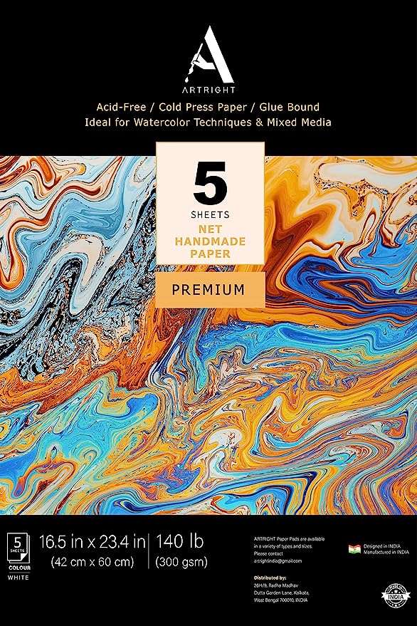 ArtRight Artists' Acrylic Paper (A2 Pack of 5 Sheets, 300 GSM); 300 GSM Handmade Sheets for Gouache & Acrylic Media (Papers for Acrylic & Gouache Media)