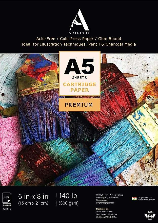 ArtRight Artists' Sketching Paper (A5 Pack of 40 Sheets, 300 GSM); Handmade Cartridge Mixed Media Sheets of 300GSM for Pencil, Charcoal and Ink Media