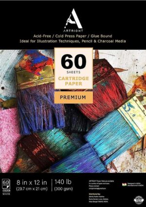 ArtRight Artists' Sketching Paper (A3 Pack of 60 Sheets, 300 GSM); Handmade Cartridge Mixed Media Sheets of 300GSM for Pencil, Charcoal and Ink Media
