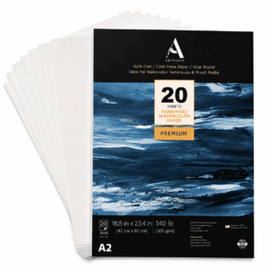 ArtRight A2 Watercolor Paper, 300 GSM – 20 Handmade Rough-Grain Sheets