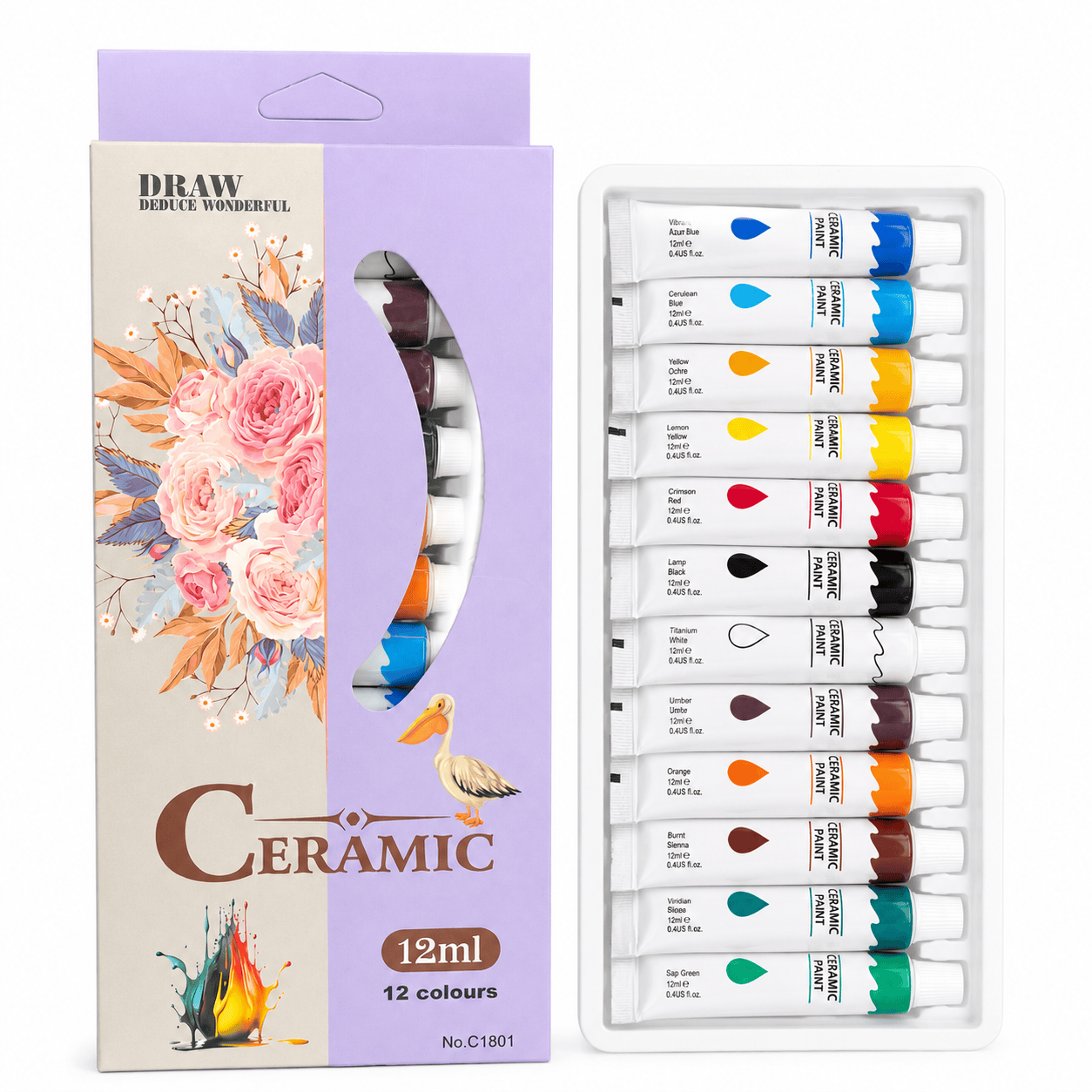 ArtRight Ceramic Paint Set, 12 x 12 ml with Free Brush