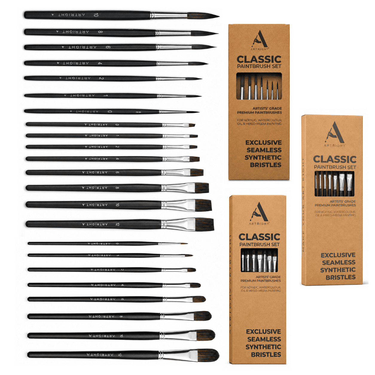 ArtRight 23-Piece Flat, Filbert & Round Artist Paint Brush Set