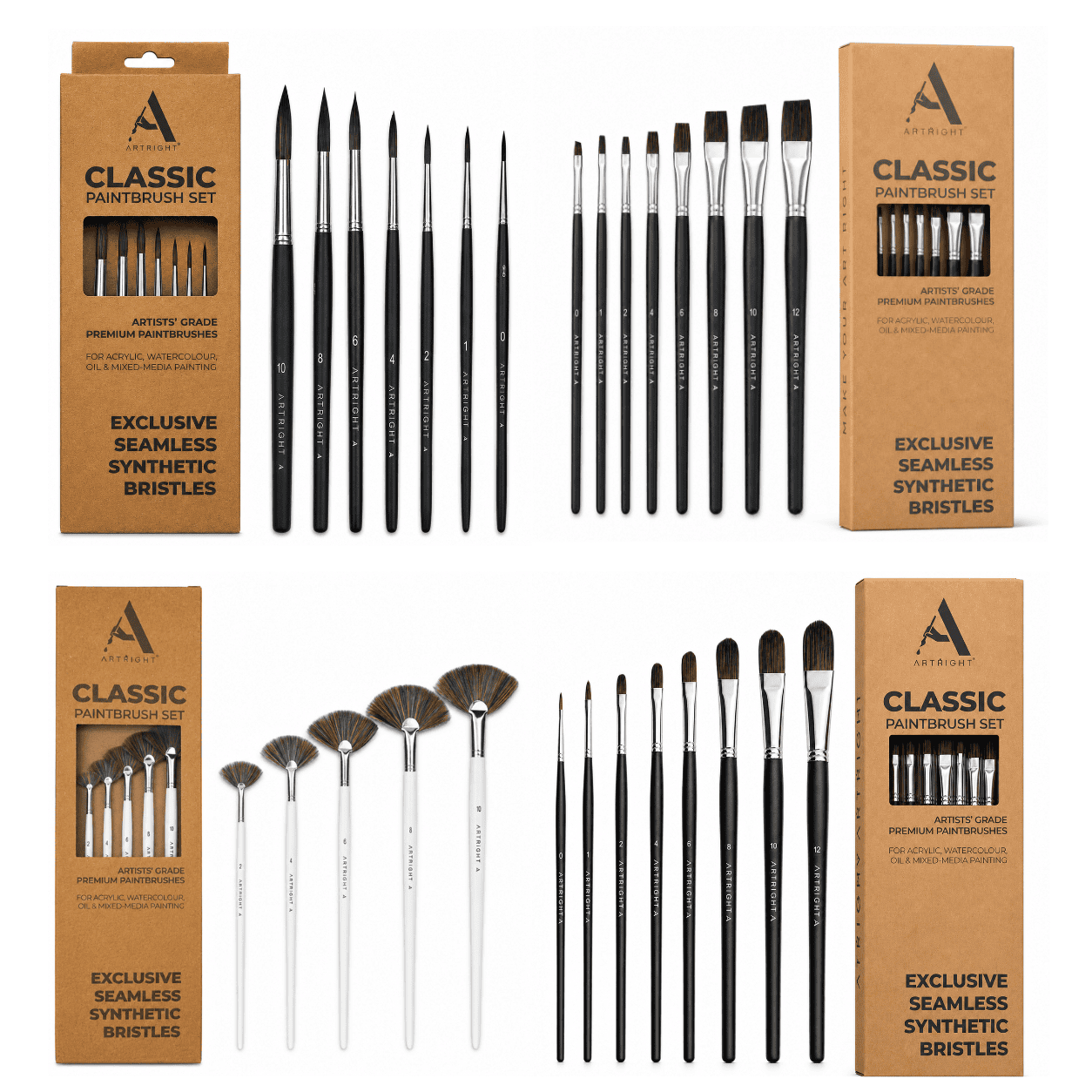 ArtRight 28-Piece Flat, Filbert, Round & Fan Artist Paint Brush Set