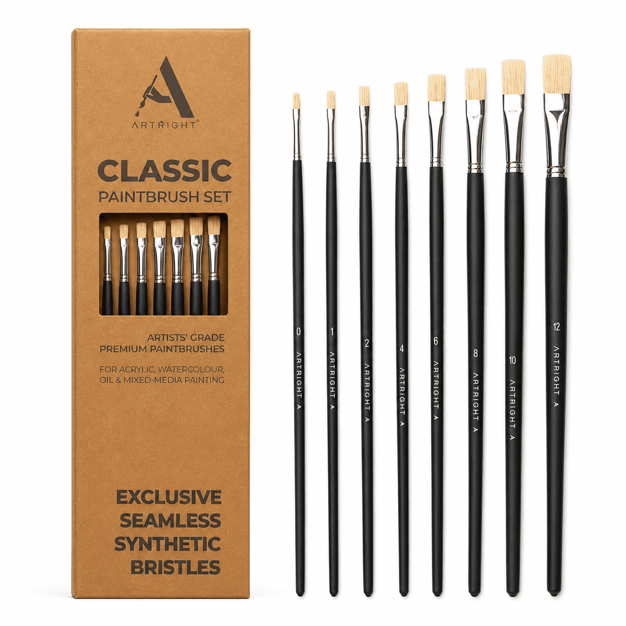 ArtRight 8-Piece Flat Natural Hog Hair Brush Set for Oil Painting