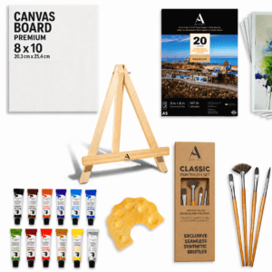 ArtRight 39-Piece Kids Painting Kit with Mini Easel, Canvas, Brushes, Paper & Paints