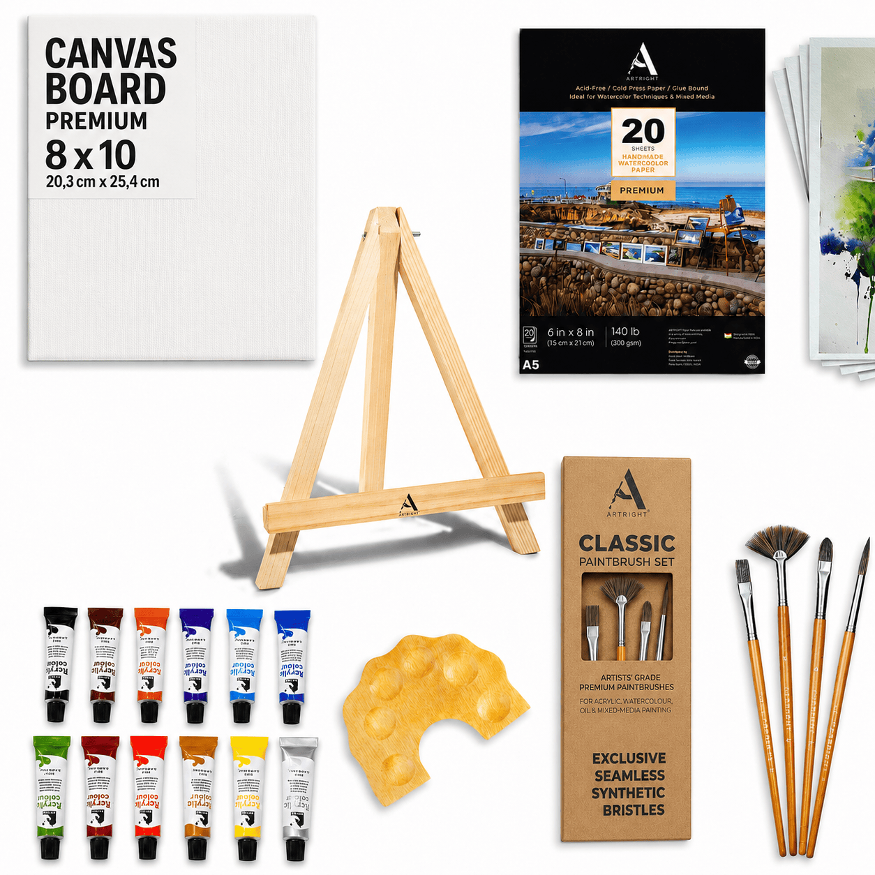 ArtRight 39-Piece Kids Painting Kit with Mini Easel, Canvas, Brushes, Paper & Paints