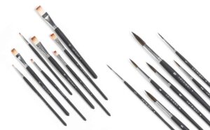 ArtRight Paintbrush Combo of Flat Paintbrush Set (8 pcs) and Round Paintbrush Set (7 pcs) - 15 Pcs Round & Flat Assorted Artist Paint Brushes Combo for Acrylic & Watercolor Painting