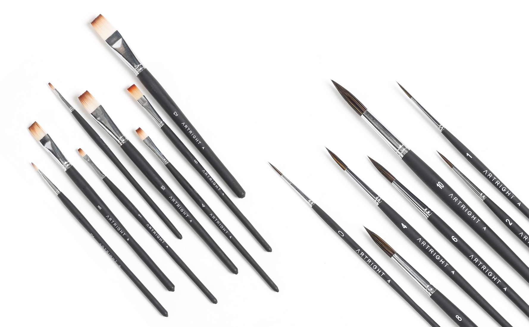 ArtRight Paintbrush Combo of Flat Paintbrush Set (8 pcs) and Round Paintbrush Set (7 pcs) - 15 Pcs Round & Flat Assorted Artist Paint Brushes Combo for Acrylic & Watercolor Painting