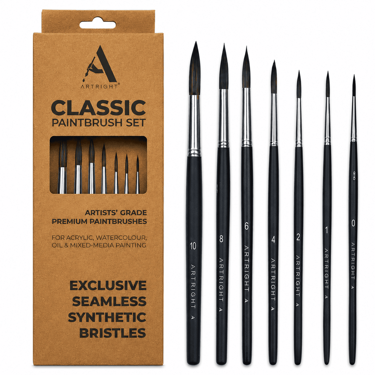 ArtRight Round Artist Paint Brush Set of 7 – Bold Black Edition