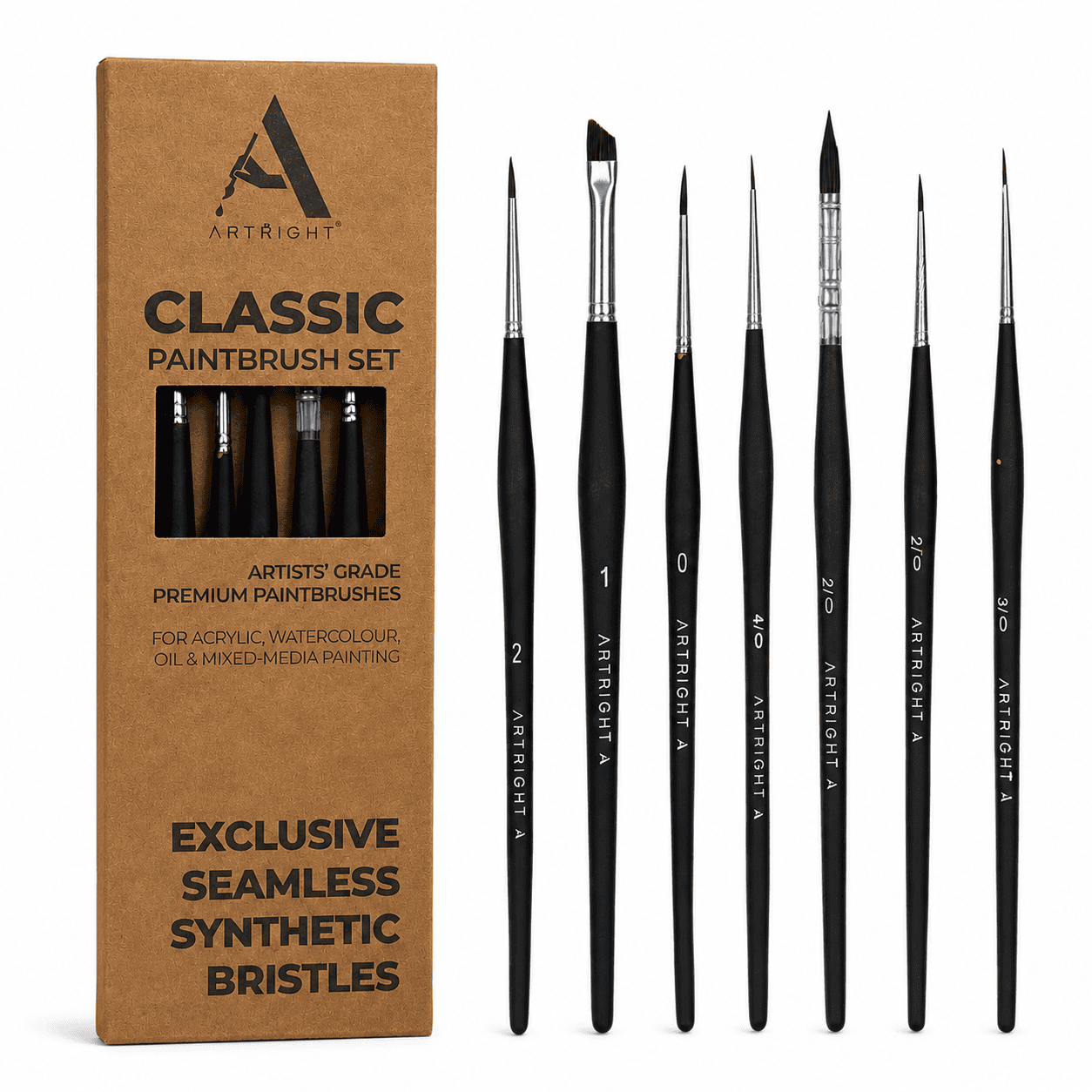 ArtRight 7-Piece Miniature Spotter & Liner Brush Set – Bold Black Edition