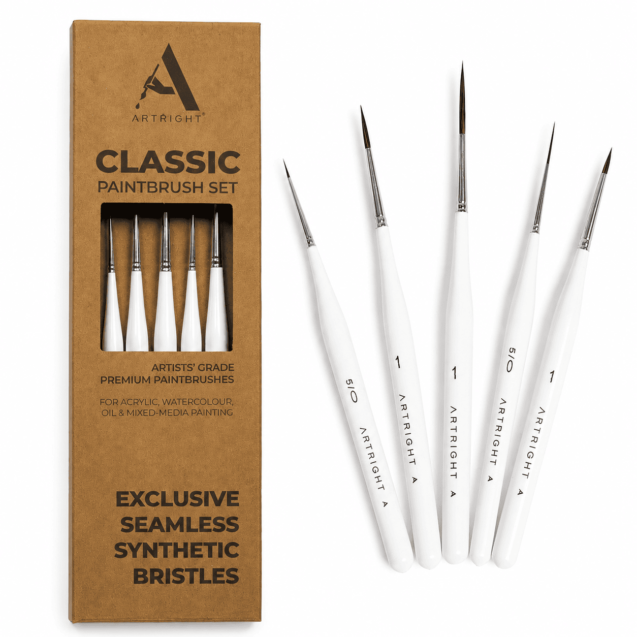 ArtRight 5-Piece Ultra Fine Liner Detailing Brush Set – Whimsical White Edition