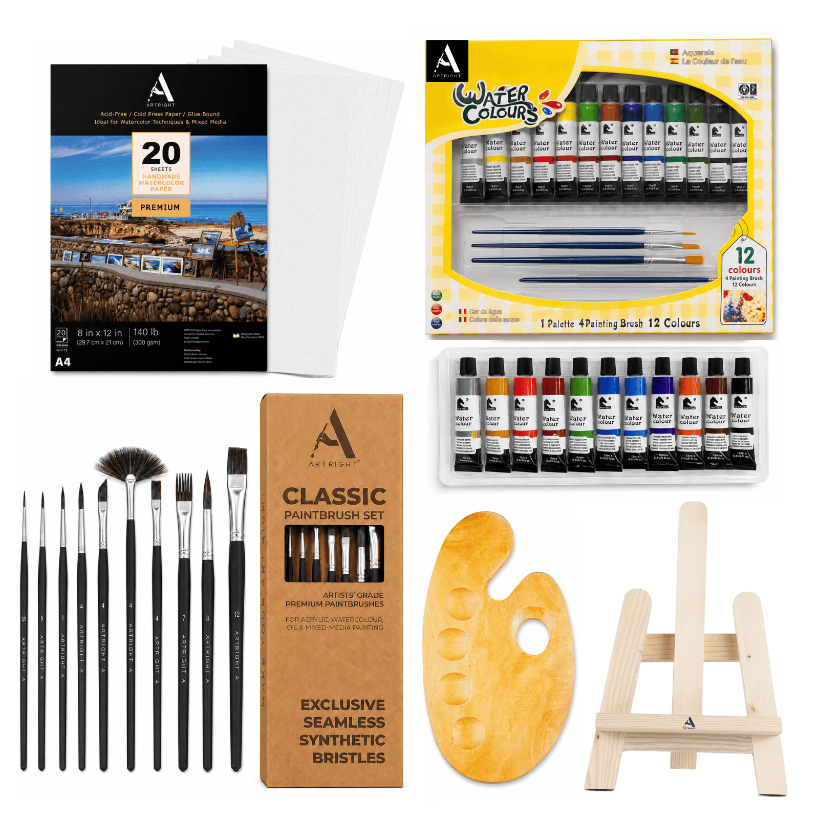 ArtRight 44-Piece Professional Painting Kit with Easel, Brushes, Paper, Palette & Paints