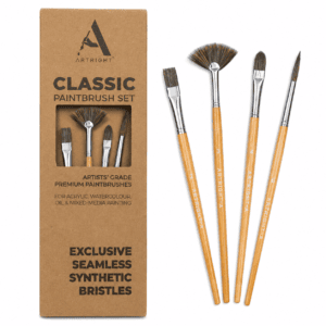 ArtRight 4-Piece Mixed Artist Paint Brush Set – Flat, Fan, Filbert & Round