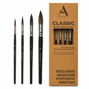 ArtRight Mop Artist Paint Brush Set of 4 – Bold Black Edition