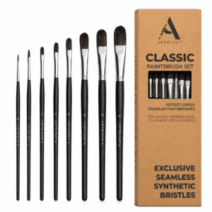 ArtRight Filbert Artist Paint Brush Set of 8 – Bold Black Edition