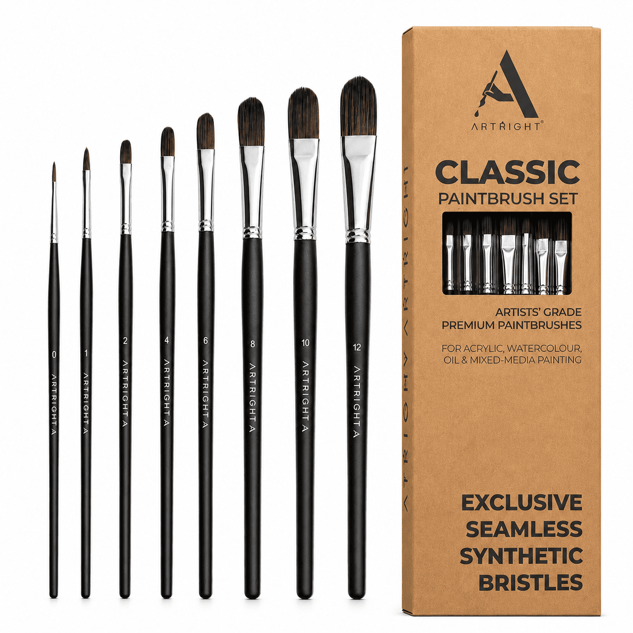 ArtRight Filbert Artist Paint Brush Set of 8 – Bold Black Edition