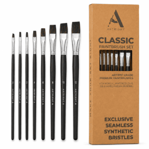 ArtRight Flat Artist Paint Brush Set of 8 – Bold Black Edition