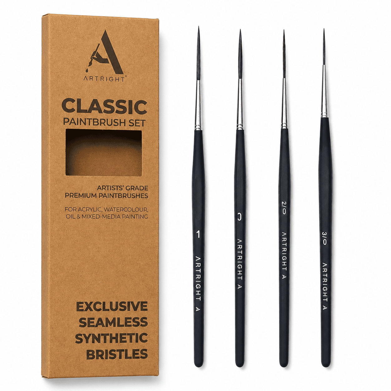 ArtRight 4-Piece Fine Liner Detailing Brush Set – Sizes 000, 00, 0 & 1