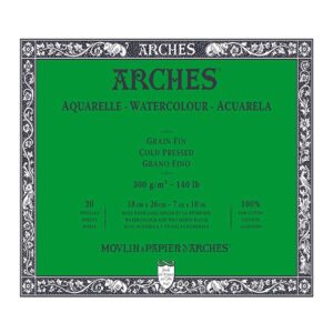 Arches Watercolour Cold Pressed 20 Sheets (4 cut edges) Block (GSM 300, Size 18 cm x 26 cm)